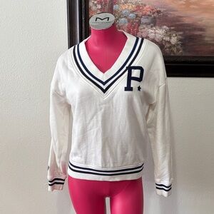 Polo Ralph Lauren Varsity V-Neck Sweatshirt P Patch Women's  Small White Blue